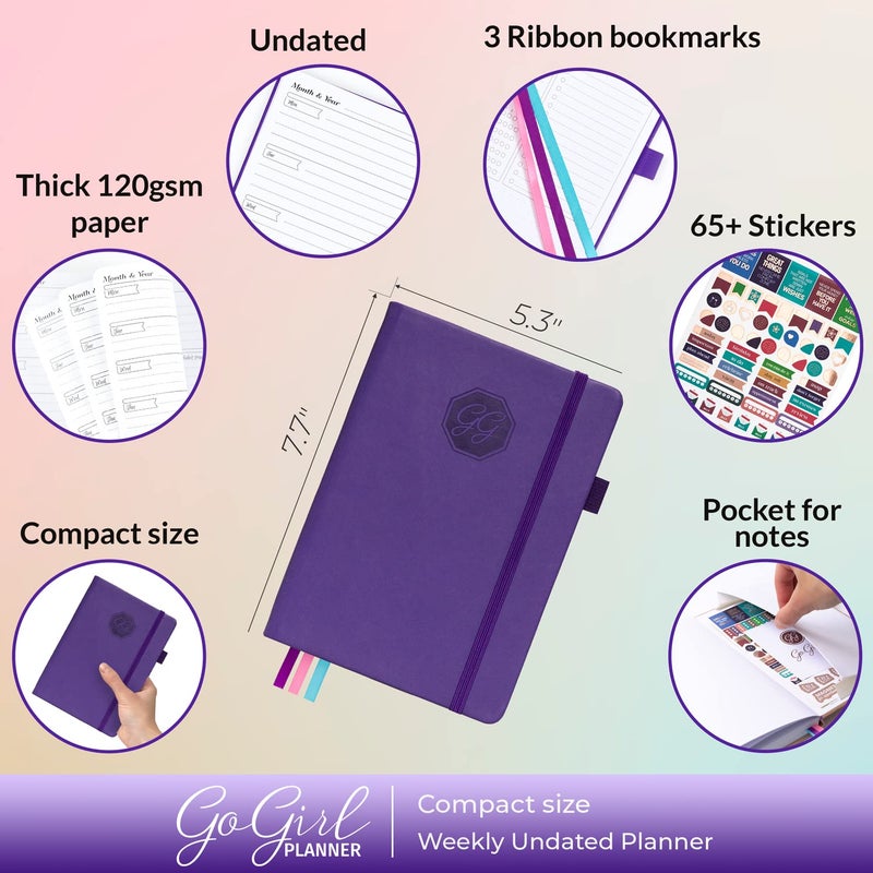 GoGirl Planner and Organizer for Women â€“ Compact Size Weekly Planner, Goals Journal & Agenda to Improve Time Management, Productivity & Live Happier. Undated â€“ Start Anytime, Lasts 1 Year â€“ Purple - Image 2